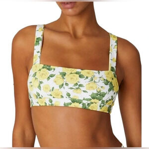 Onia Zoe Bikini Top White Yellow Floral Print Swim Resort Size S NWT $85 Roses